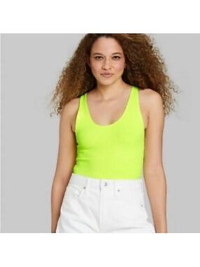 🌟3/$15 Neon Lime textured Scoop Neck Bodysuit